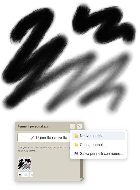 Menu del pannello Pennelli personalizzati