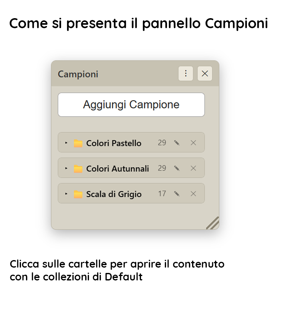 Pannello Campioni con le cartelle chiuse