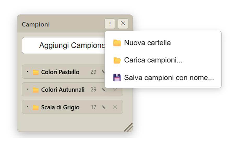 Menu del pannello Campioni